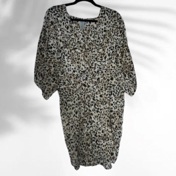 Time and Tru Leopard Print Swim Cover-Up – Sheer Twist Front Kaftan – Size 1X - Picture 2 of 7